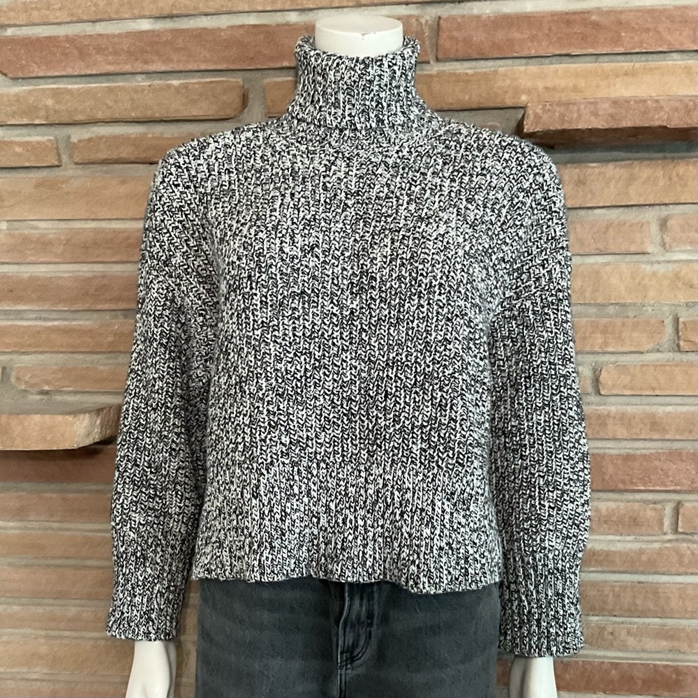 Madewell Black White Chunky Knit Turtleneck Sweater Medium